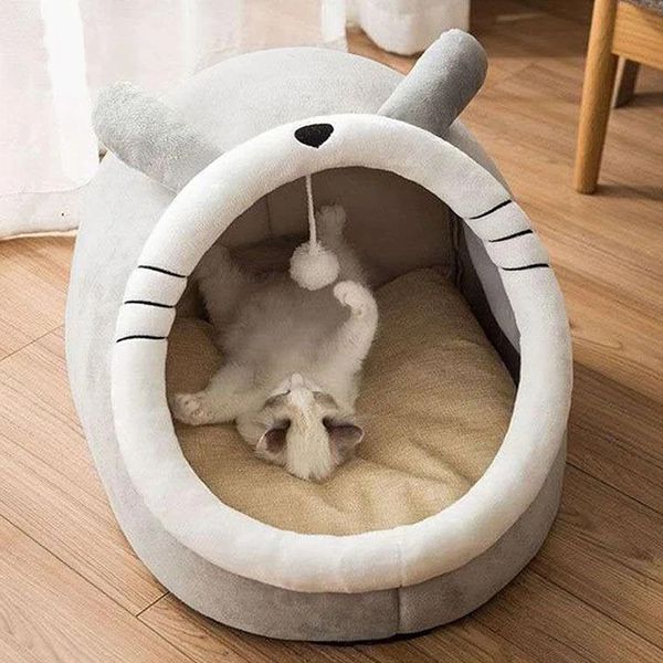 Cama de caverna de tenda de estimação para gatos cães pequenos cães auto-aquecida cama de gato gato cabana confortável canteiro de animais de dormir com lavagem removível dobrável