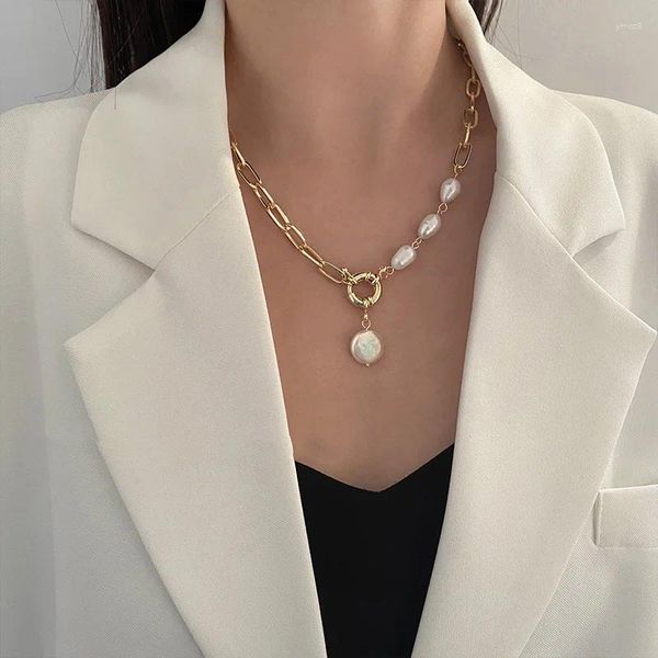 Anhänger Halskette Kisswife Vintage Gold Farbkette Barock Perlenkette für Frauen unregelmäßige Imitation Perlen Mode Schmuck
