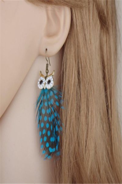 Orecchini di nappa di piuma vetrati alla moda Lady039s Orecchino Long Style Owl Pattern Accessori di orecchini 7815077