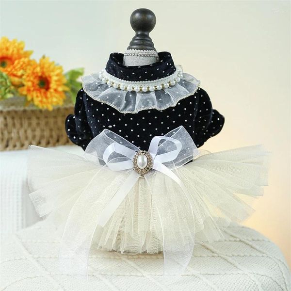 Abbigliamento per cani Eleganti vestiti per animali domestici vestiti con papillacipli per gatti femminili abiti soffici garza gonna petto strati vestito in pizzo polka wedding