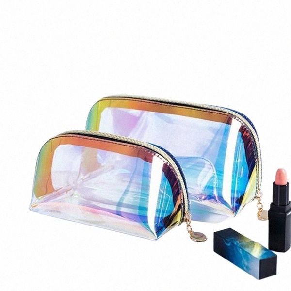 Laserfarbe transparente Kosmetikbeutel PVC Toilentier Make -up -Beutel Organizer weibliche Mädchen wasserdichte Reißverschluss Make -up Schönheit Hülle T6ur#