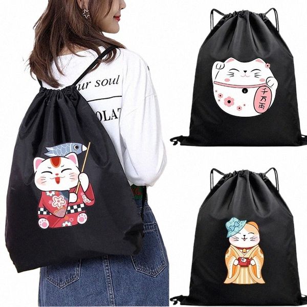 Mochilas de cordão de tração Bolsa de gato japonês de gato