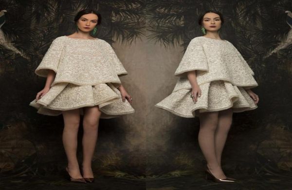 Moda iki parçalı elbise tekne boynu 34 kollu aplike seksi kısa balo elbisesi özel yapılmış Krikorjabotian 2017 Koleksiyonu Çift5530658