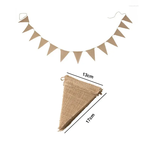 Decoração de festa 13pcs Natural Vintage Jute Burlap Bunting Banners para aniversário de aniversário de linho diy bandeira de ginástica bandeira de guirlanda bandeira