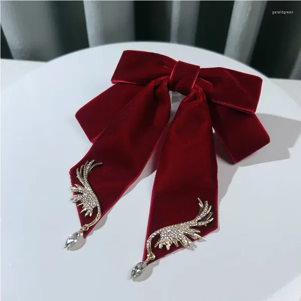 Laço amarra vermelha flanela vintage shinestone gravata broche coreano de terno britânico camisa de camisa de camisa colarinho pinos de flores artesanais presentes de jóias