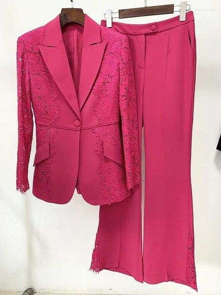 Pantaloni da donna a due pezzi High Street EST 2024 Designer Runway Slim Slim Set Elegant Patchwork Blazer Flazer Flare 2 pari