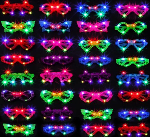 Light Up Glasnes Kids Led Rave Toy Flash Butterfly Star Comphys Сердце затвора оттенка смена цветом концерта день рождения праздник Рождество3691211