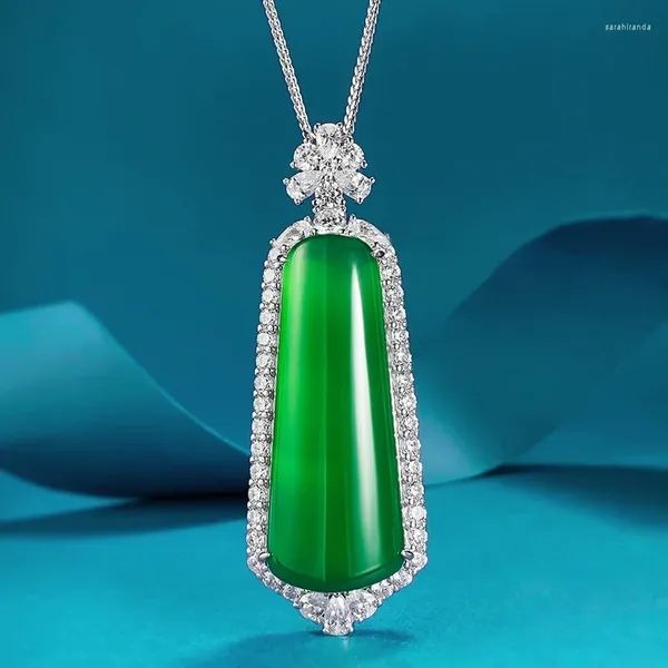Correntes S925 Incluste de prata Jade Imperador verde Passo por colar de medula pendente ascendente ajustável