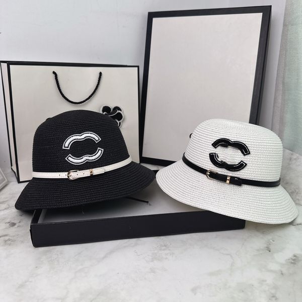 Frauen Designer Strohkappe flache Top Hats Strand Eimer Hut für Männer Unisex Saited Caps P. Sonne Visor Cappelli -Gürtelschnalle