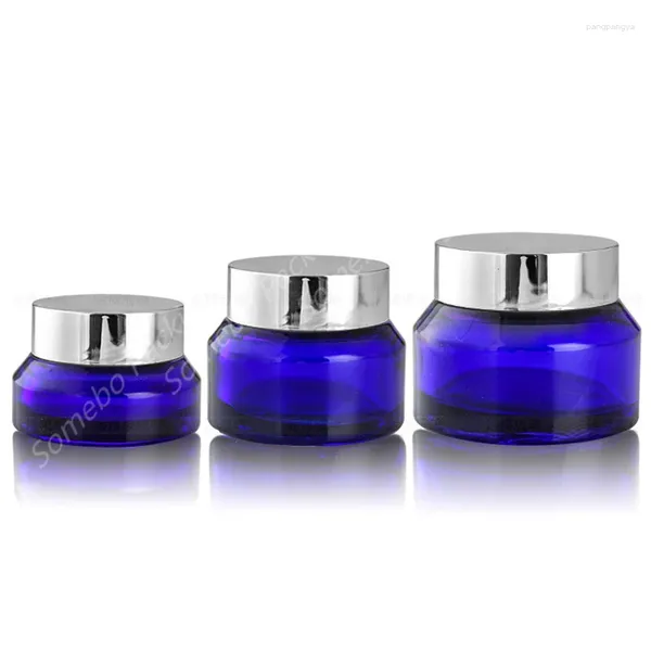 Garrafas de armazenamento 100pcs 15g 30g 50g Jar de vidro redondo azul cobalto Vidro de recipientes de cosméticos vazios Jarros creme para a loção para máscara facial DIY vela
