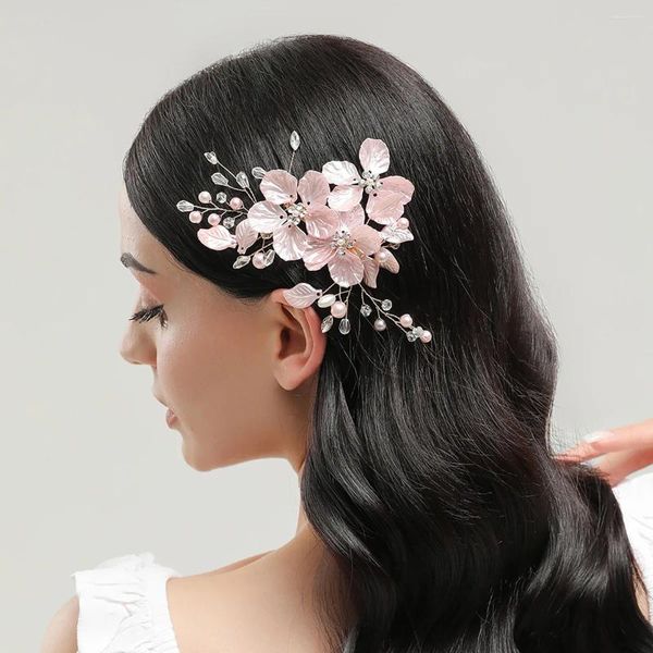 Haarclips Kristallperlen Blume Elegante Kopfbedeckung für Frauen Edeljuwelen Brauthochzeitszubehör