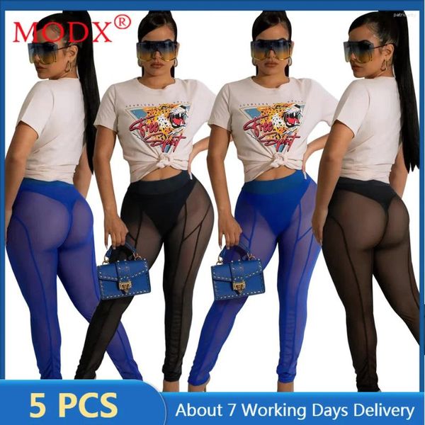 Frauenhosen 5pcs Großhandel Gegenstände für Geschäfte sexy Mesh Frauen durch Bodycon Leggings Streetwear voller Länge Hosen M8760_2