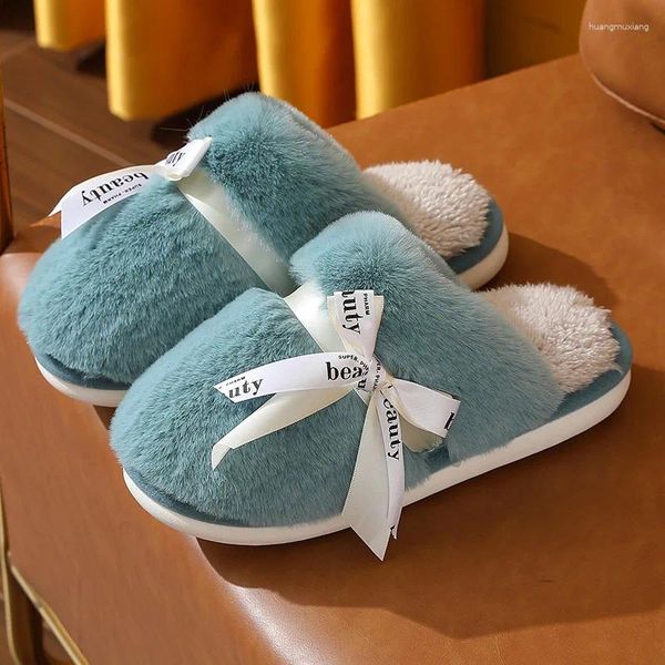 Slippers homens mulheres inverno ladies quentes em casa adorável fita rosa lesão