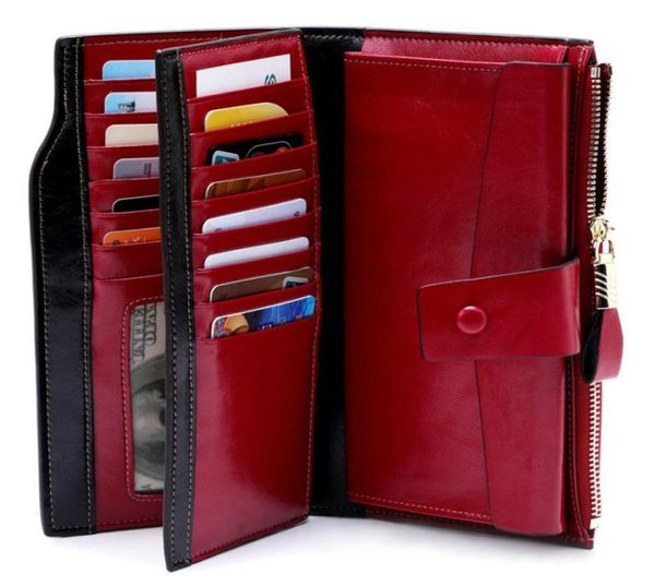 Fashion Genuine Leather Women Wallet Pocket di cellulare Female Pocket Long Women Pulses Hasp Olio Cera Lady Coin Puth Card Porta