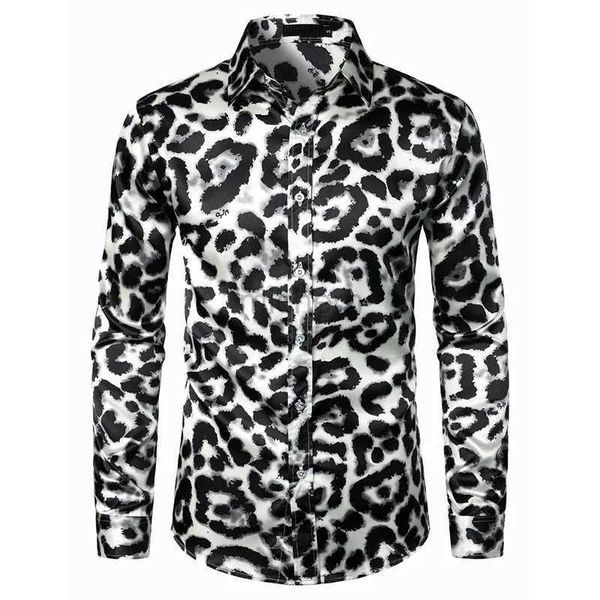 Herren lässige Hemden 2024 Leopard Männer Fashion Shirt Langarm Hawaiian Cuba Beach Bluse Herren Kleidungsknopf Camisas Streetwear 240416