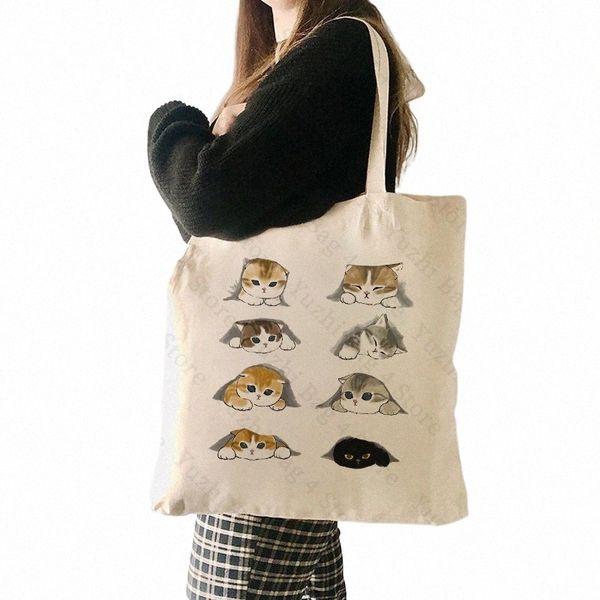 Bolsa de gatos de gatos bonitos sacos de mercado amigáveis de sacolas de lona bolsas para crianças presentes para crianças para o dia da criança Bola de loja u77f#