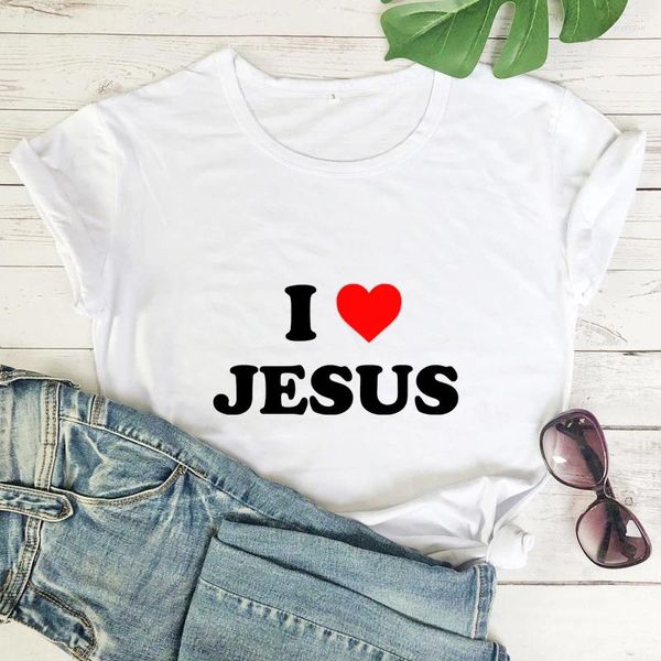 Camisetas femininas coloridas eu amo camiseta de algodão Jesus camiseta cristã bíblia camiseta de camiseta de manga curta de manga curta camiseta da igreja religiosa