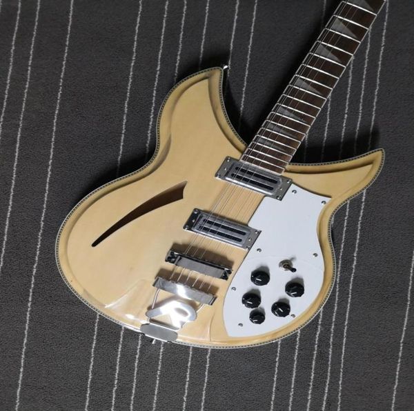 China gemacht 12 Saiten natürliche Holzgitarre Natural Cream Semi Hollow Body Mapleglo E -Gitarre4499726