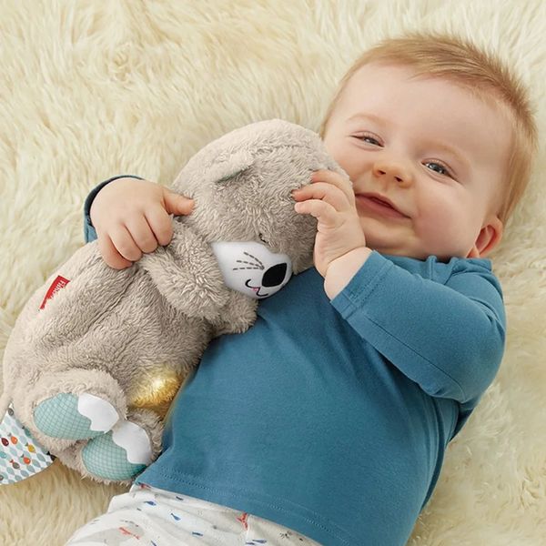 Baby Atem Bear Soothes Otter Plüsch Spielzeugpuppe Kind beruhigende Musik Schlafgesäule und leichte Geschenke 240411