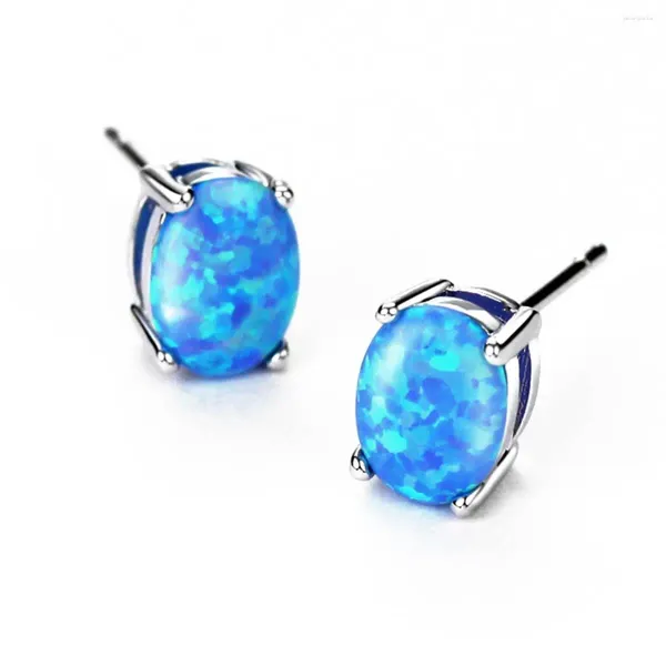 Saplama küpeleri mavi opal oval 6 8 mm küpe takı