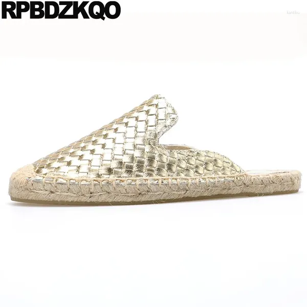 Scarpe casual muli pantofole corda metallica vera vera pelle designer espadrilles women di lusso 2024 piatti di grandi dimensioni italiani tessuti