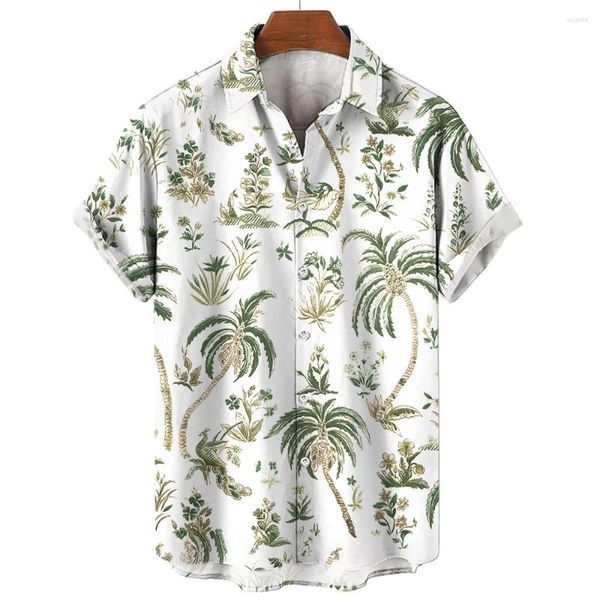 Herren lässige Hemden und Frauen frischer Pflanze Palmbaum hellfarbene gedruckte Hemdmuster Design Kurzarmknopf Mode Top