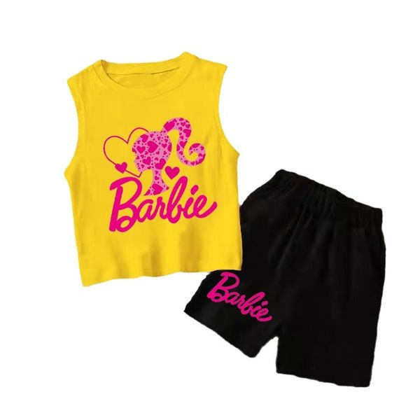 Designer Outfit for Women Barbie Love Cartoon Stampa vestiti per bambini vestiti rotondi a maniche Shorts Shorts Shorts Shorts per donne Designer Designer Set da due pezzi Donne