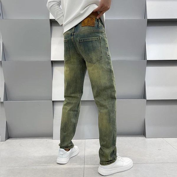 Herren Jeans losen gerader Retro Destressed Street Trend Casual Nostalgic High-End All-Match gelbe Schlammfarbe Hosen
