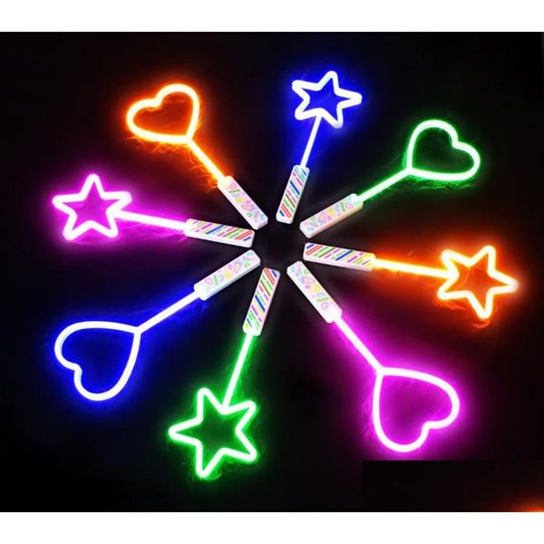 Party Gunst Star Love geformte Neon Magie Zauberstäbe LED Blitzleuchte Glühstock -Konzertatmosphäre Requisiten Bar Weihnachten Hochzeitsdekor Kid Dhnb3