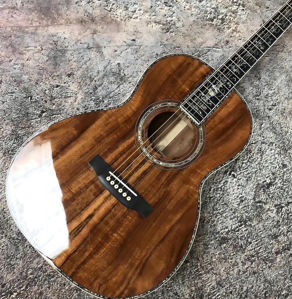 Novo modelo 00045, guitarra acústica de abalone real, tampo sólido de madeira Koa, 39, Shipp Free