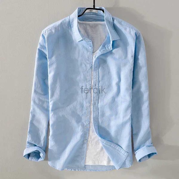 Camicie casual maschile da uomo Sky Sky Blue Shirt Brand Linen Solid Fashion Sleeve Long Square Cotton Shirts per Camisas Chemise 24416