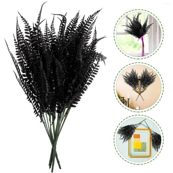 Flores decorativas 4 PCs Plantas de imitação Garland Ferns artificial Decoração de casamento deixa a vida realista de plástico Fake for Garden Faux