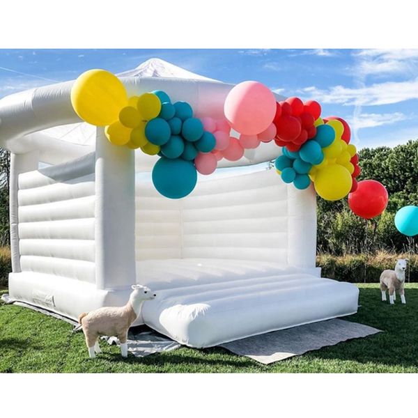 4,5mlx4.5mwx3.5mh (15x15x11.5ft) Full PVC Free Ship to Door Commerciale Wedding Bouncer White Jumping Castle Bounce Bounce House con Dome per Evento per feste