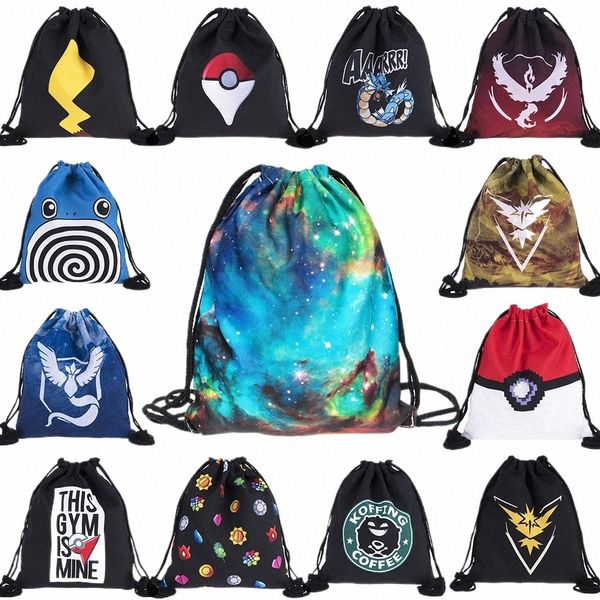 Kadınlar Drawstring Sırt Çantası Komik Çizgi Desen Yıldızlı Gökyüzü Uzaylı Çekme String Bag Seyahat Çizme Cep Çantası Okul Çantası G3CC#