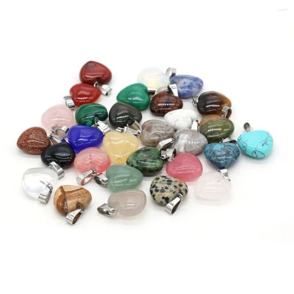 Anhänger Halsketten 12pcs Naturstein Quarz Kristall Türkis Tiger Auge Opal Aventurine Charms Heart Anhänger für DIY Halskette Schmuck