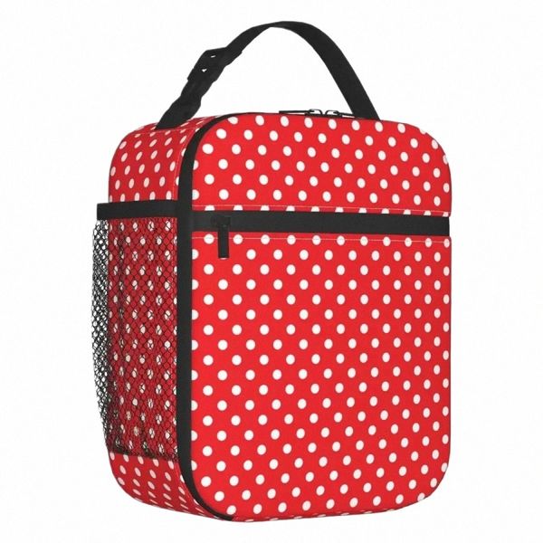 Klassiker rot -weiß -Polka Punkt isolierter Lunchbeutel wiederverwendbare Tasche Lunchbox Kühler Lunchtasche für Arbeit Büro Reise Picknick a1yz#