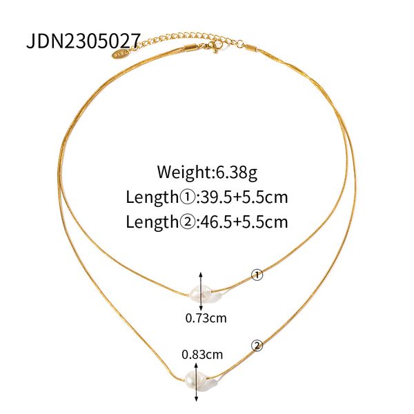New Necklace for Women Plated Gold Stainless Steel Inlaid with Freshwater Pearl Double Layer Non Fading Banquet Party_voghion.com