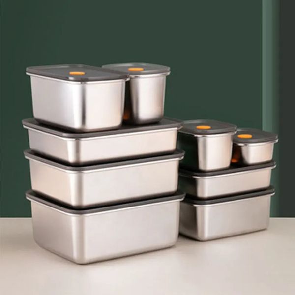 250ml/600ml/1000ml 304 lancheira de aço inoxidável Bento com contêineres de alimentos de tampa Caixa de armazenamento à prova de vazamentos em casa de alimentos
