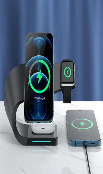 15W Magnetic Wireless Charger Stand para iPhone 13 12 Pro Max Iwatch 7 6 5 4 3 2 1 AirPods 4 em 1 Qi Dock de carregamento rápido StationA2528784301