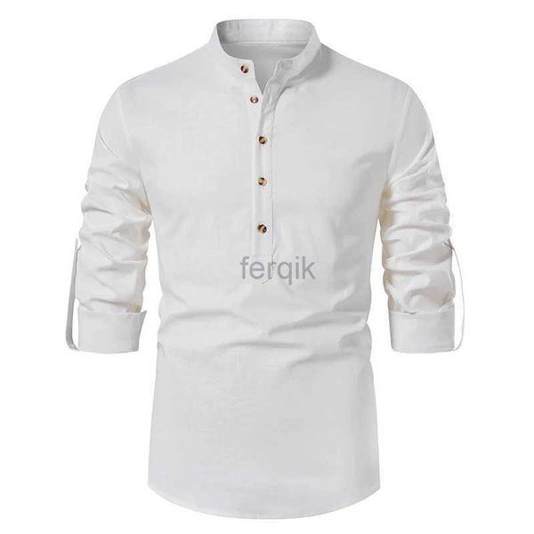 Herren lässige Hemden White up Mandarin Kragenhemd Männer 2024 Marke Cotton Leinen Henley Business Männlicher Chemise Hommise 24416