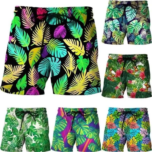Shorts masculinos impressão 3D de verão estilo havaiano de praia Palm Flower Pattern Casual Unissex Board Men seco rápido Nando de troncos