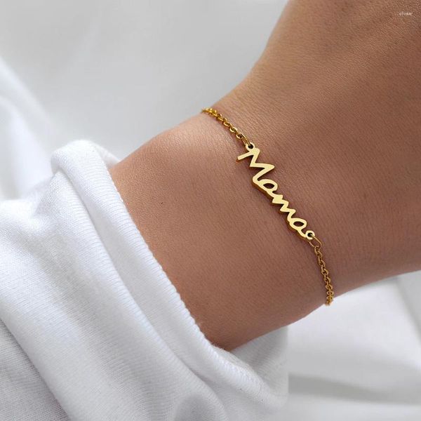 Pulseiras de link letra de aço inoxidável Mama Pingente Chains Fashion Charms Bracelet for Women Jewelry Party Amante da mãe Presentes da mãe