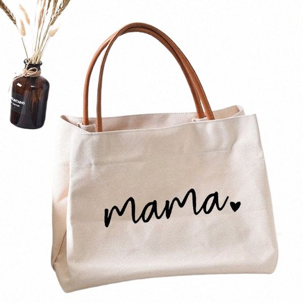 Mama Tote Bag Women Lady Lady Canvas Novo mãe Vovó Nana Mimi Gigi Presentes para o dia das mães Viagem de praia de chá de bebê Personalizar l8kg#