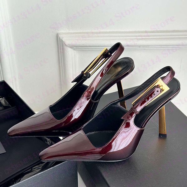 Lüks Slingbacks Topuk Tasarımcı Patent Patent Deri Saç Pompalar Pompalar Ayakkabı Stiletto 10.5cm Kadın Yüksek Topuk Tasarımcı Elbise Ayakkabı 35-42