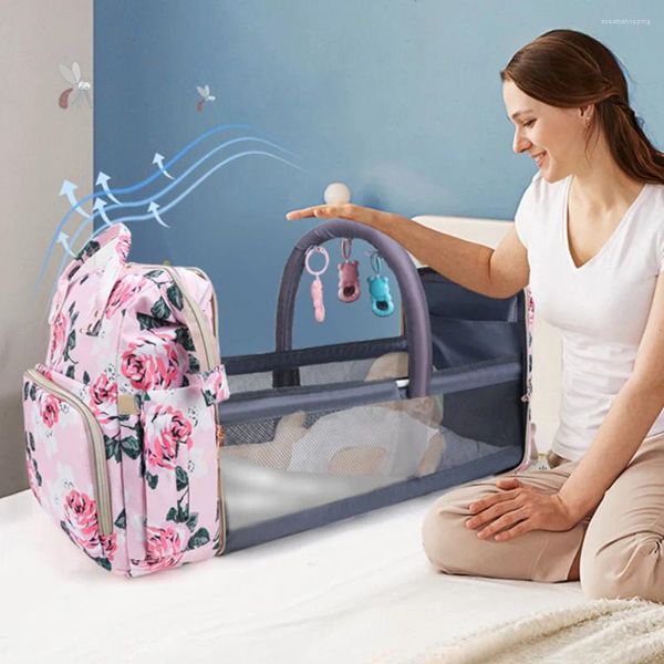 Rucksack Anti -Mücken -Netto -Liegelieger Mama -Tasche Krippe Schulter Handtasche Baby Klappbett Aufbewahrung USB -Ladung Jungen