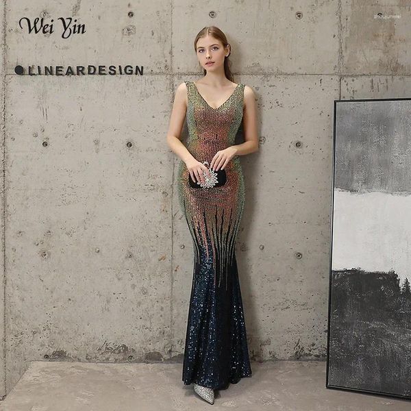 Вечеринки Wei Yin AE0360 PROM 2024 Длинные элегантные рукавочные v Secke Shareined Sparkle Rermaid Gowns