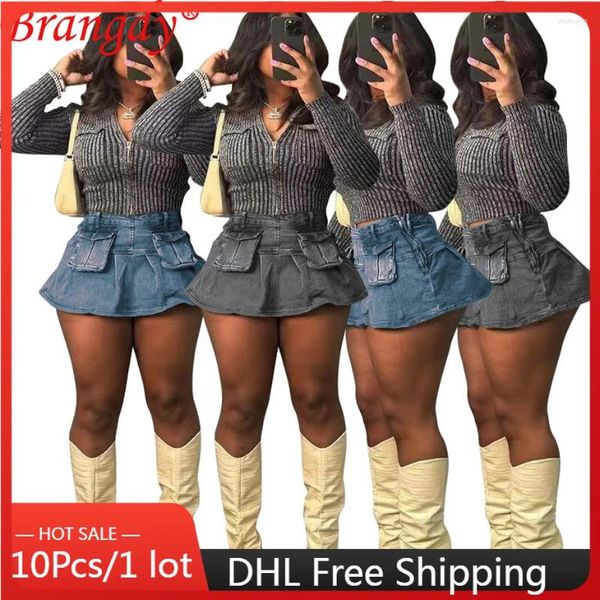 Röcke 10pcs Bulk Artikel Großhandel Lose Denim Rock Stretch Pocket Frauen Kleidung 2024 Sommer Mode Sexy Mini Y2K B13467