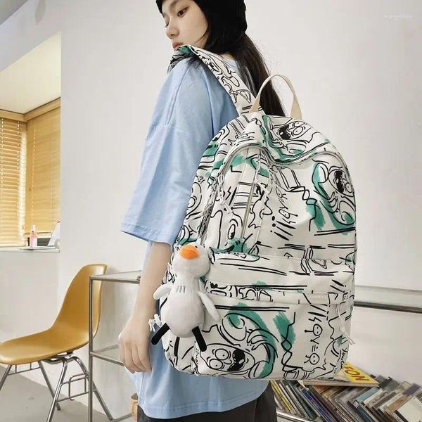 Sırt çantası damla grafiti baskılı kadın gündelik sırt çantaları erkek üniversite öğrencileri okul çantası omuz çantaları