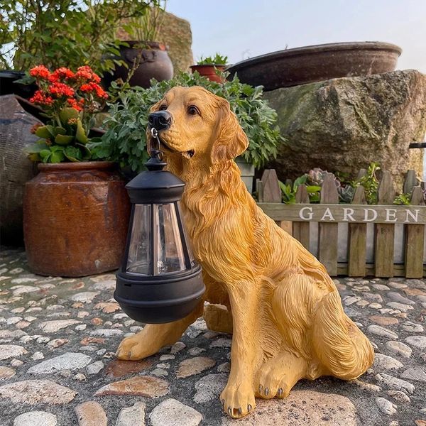 Simulação solar Luz de animais Luz de resina à prova d'água ao ar livre Estátuas de cães LEVIDAS NOITE PARA PATHWWAY GARDEN GARDEN Decoração da vida selvagem 240410