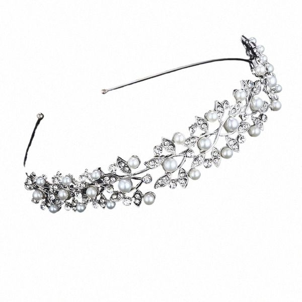 Sier Rhineste Hair Crown com pérolas de marfim vintage Crystal Bridal Wedding Tiara Bride Headpip Crowns P4OK#